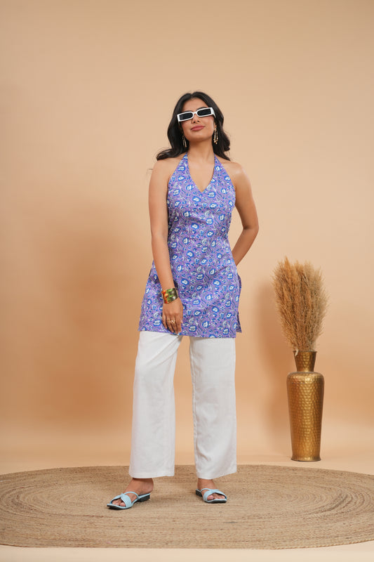 Lilac Bloom Halter Kurti